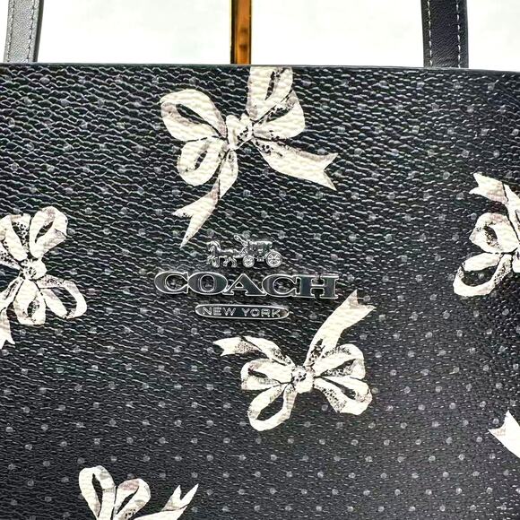 Coach Mollie Tote Shoulder Bag with Bow Print In Silver/Black Multi NWT CY647 - Picture 8 of 13